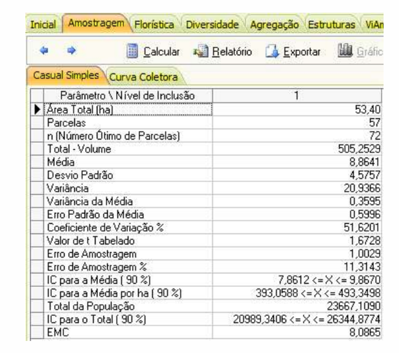 calculo de inventario florestal - amostragem no Mata Nativa 4